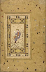 Young man reading in a landscape