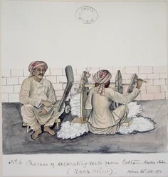 Two men ginning cotton, Bombay
