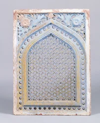 A Red Sandstone Jali Arch in a Frame, with a Stellar Motif