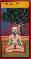 A Yogi in Bhucari posture, from Asandas and Mudras (Hata yoga)