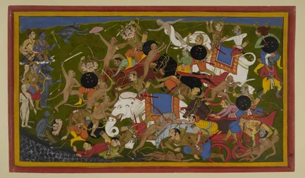 Angada, Nila, and Hanuman defeat Ravana’s kin in battle