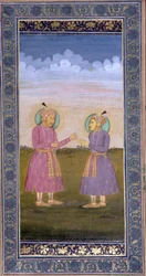 Akbar Hands a Jeweled Feather to His Son Jahangir