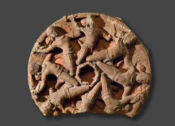 Ceiling roundel with eight inter-linked armed warriors, South Rajasthan