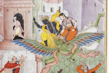 (detail) Krishna Cleaves the Demon Narakasura with his Discus