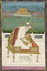 Emperor Aurangzeb; reverse: calligraphic panel, detached album folio with painting, 1619