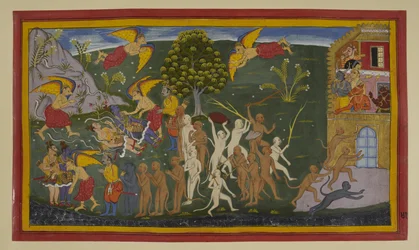 Garuda frees and heals Rama and Lakshmana; monkeys charge Lanka in triumph