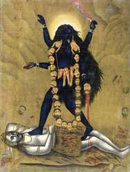 Hindu Goddess Kali dancing on Siva