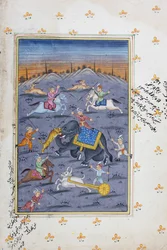 Hunting Scene, Rajasthani Miniature Painting
