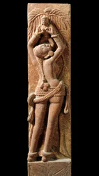 Indian art: relief stockings representing a mother and her child. Period Kouchane 1st century - New Delhi, national museum