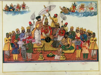 Indra, king of the gods, being anointed with soma