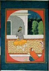 Krishna discards his garland; an illustration to the Sat Sai of Bihari Lal, 19th century