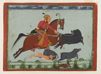 Maharaja Pratap Singh II of Mewar Hunting Boar