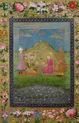 Humayun and Akbar with a Vizier, from a Moraqqa