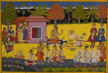 On his way to confront Lavana, Shatrughna rests at Valmiki