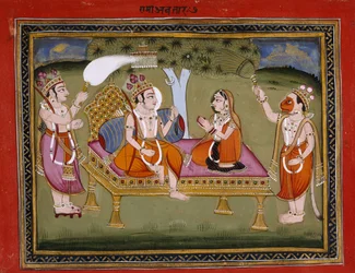 King Rama on a throne, illustration from 