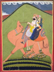 Portrait of Salim Singh of Pokaran, riding on a camel with his rani, Jodhpur, c.1810-20