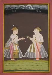 Probably a Portrait of Rana Raj Singh of Udaipur Offering Pan to a Nobleman