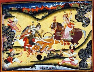 Rajput Princesses Killing a Lion, Bundi School, c.1810-20