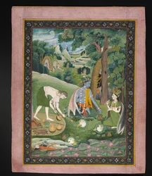 Rama, Lakshmana, and Sita Cooking and Eating in the Wilderness, c.1820