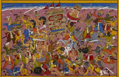 Ravana fights Yama, but Brahma intervenes to protect him