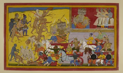 Ravana leads his forces as Sugriva advances; Rama and allies hold in reserve