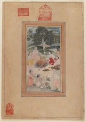 Sadhus gathered around a fire