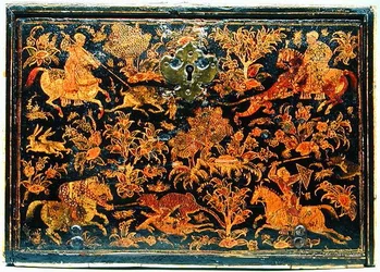 Side of a Writing Cabinet Depicting Noblemen Hunting