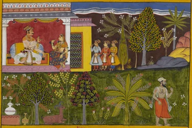Sukesha gains sovereignty over the rakshasas through penance and is shown with his family