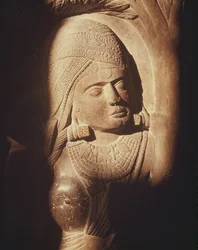 The head of a yakshini, from the gate of a Buddhist stupa at Bharhut, Madhya Pradesh, Late Mauryan Period, Sunga Dynasty