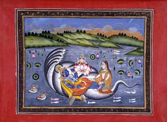Vishnu and Lakshmi, Illustration from The Bhagavatapurana by Kalurama