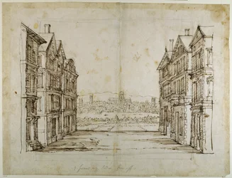 English houses with London and the Thames far off