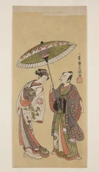 Actors Ichikawa Yaozo II as Soga no Juro and Segawa Kikunojō II as Ōiso no Tora
