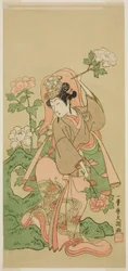 The Actor Segawa Kikunojo II in Shakkyo Dance in the Play Soga Moyo Aigo no Wakamatsu, Performed at the Nakamura Theater in the Second Month, 1769