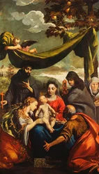 The Madonna and Child with Saints Mary Magdalen, Peter, Clare and Francis and a portrait of the Abbess