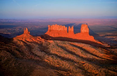 Aerial view of rock formations in Monument Valley, Utah