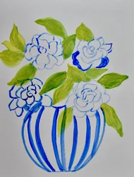 Blue Striped Vase Flowers