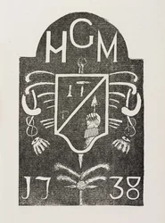 Rubbing of a cornerstone depicting masonic symbols, dated 1738