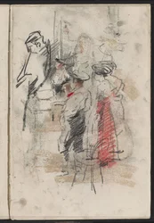 Standing men and women, possibly by a tribune