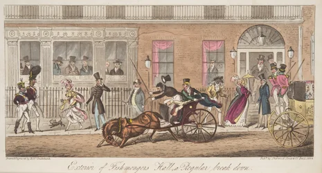 Exterior of Fishmongers Hall, St James Street, with a View of a Regular Breakdown, from The English Spy