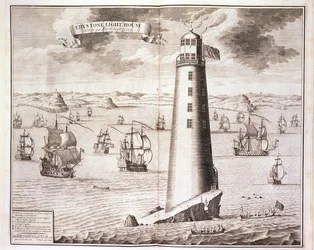 The Eddystone Lighthouse, Engraved by Hendrick Hulsbergh, 1713