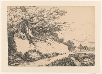 Landscape with a Man Resting Under a Tree with a Dog