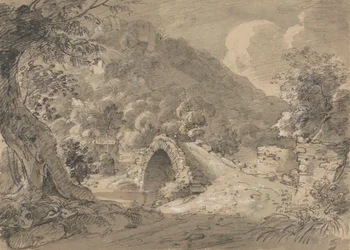 Mountainous Landscape with a Bridge and House