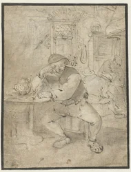 Seated Farmer Leaning on a Small Table