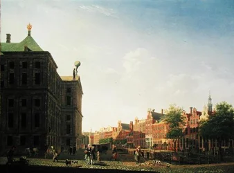 A View along the Nieuwezijds Voorburgwal in Amsterdam showing the back of the Royal Palace, 1782