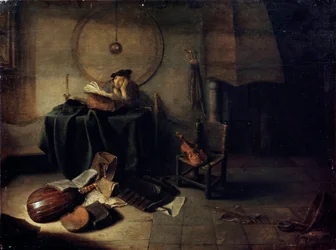 Melancholy II Scientist in His Studio, Dutch Painting of 17th Century