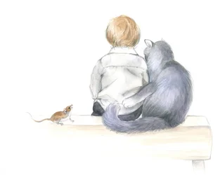 Boy and Cat Share a Story
