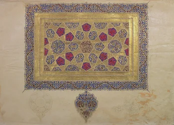 Page from a Koran manuscript, illuminated by Mohammad ebn Aibak, Il-Khanid Period, early 14th century
