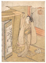 A Girl Hanging up a Mosquito Net Canopy over Her Bed
