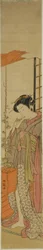 Courtesan Admiring Morning Glories While Cleaning Her Teeth