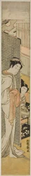 Courtesan Standing Behind Screen and Young Man Smoking